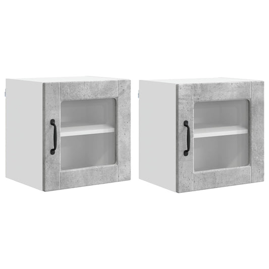 Wall Glass Cabinet PORTO 2 pcs Concrete Grey Engineered Wood