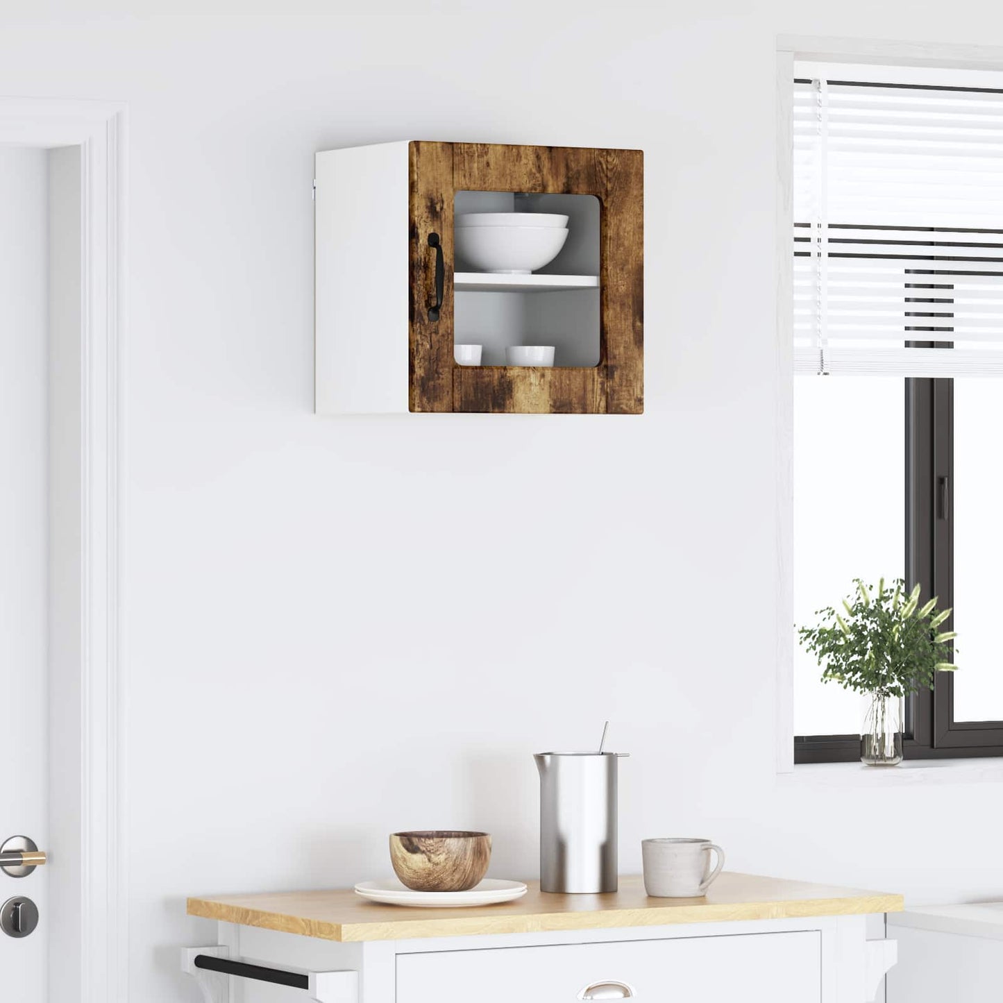 Wall Glass Cabinet PORTO Smoked Oak 40 x 31 x 40 cm