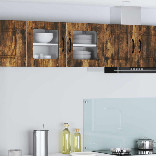 Wall Glass Cabinet PORTO 2 pcs Smoked Oak Engineered Wood