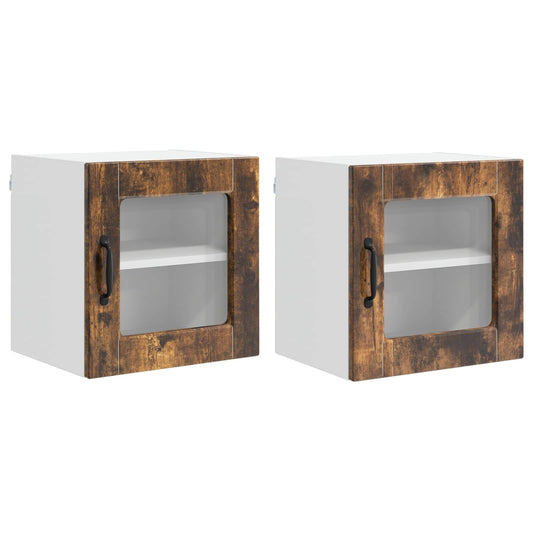 Wall Glass Cabinet PORTO 2 pcs Smoked Oak Engineered Wood