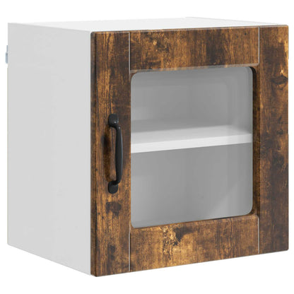 Wall Glass Cabinet PORTO 2 pcs Smoked Oak Engineered Wood