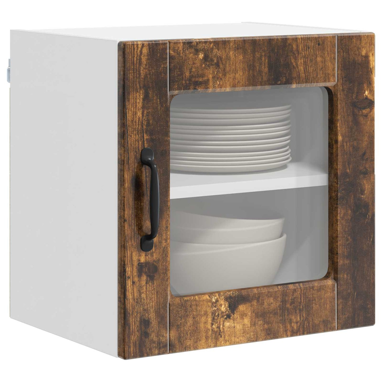 Wall Glass Cabinet PORTO 2 pcs Smoked Oak Engineered Wood
