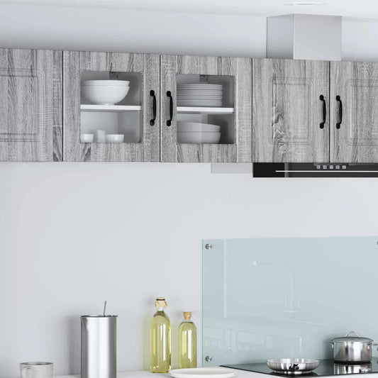 Wall Glass Cabinet PORTO 2 pcs Grey Sonoma Engineered Wood