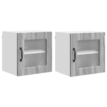 Wall Glass Cabinet PORTO 2 pcs Grey Sonoma Engineered Wood