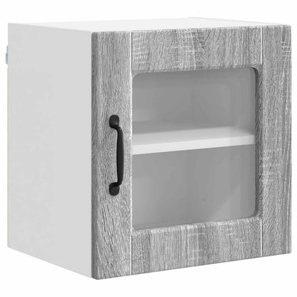 Wall Glass Cabinet PORTO 2 pcs Grey Sonoma Engineered Wood