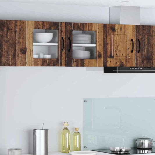 Wall Glass Cabinet PORTO 2 pcs Old Wood Engineered Wood