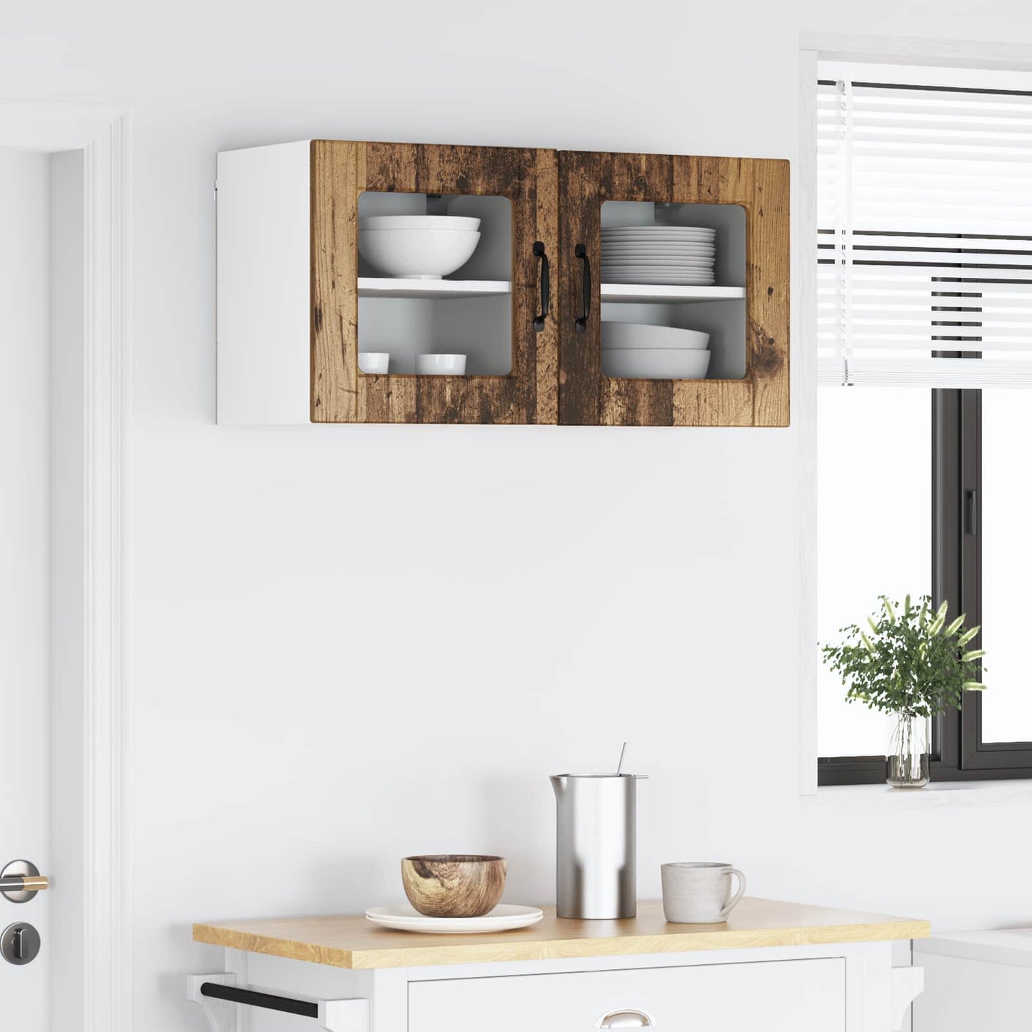 Wall Glass Cabinet PORTO 2 pcs Old Wood 40 x 31 x 40 cm