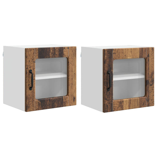 Wall Glass Cabinet PORTO 2 pcs Old Wood Engineered Wood