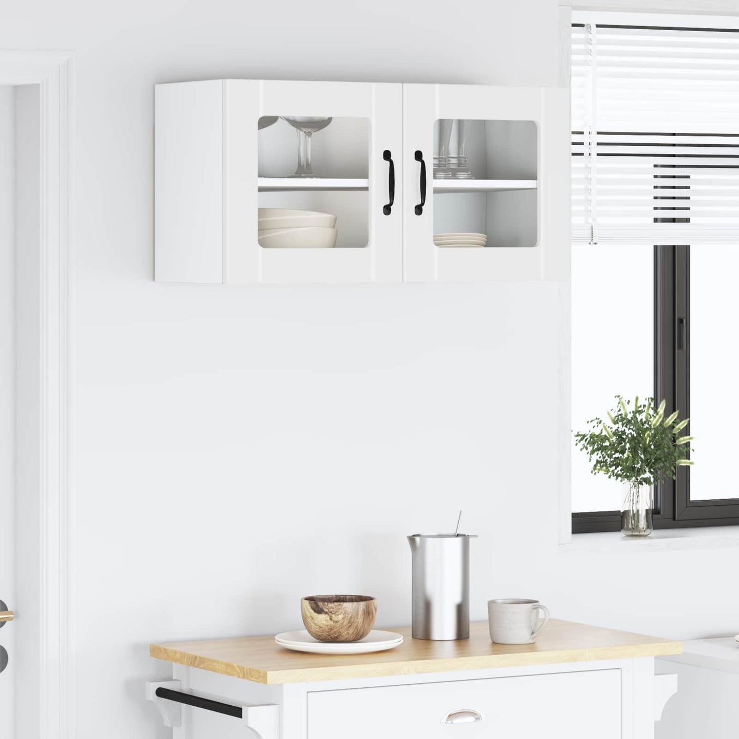 Wall Glass Cabinet PORTO White 80 x 31 x 40 cm Engineered Wood
