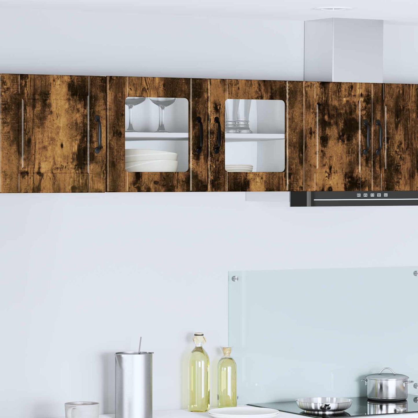Wall Glass Cabinet PORTO Smoked Oak 80 x 31 x 40 cm
