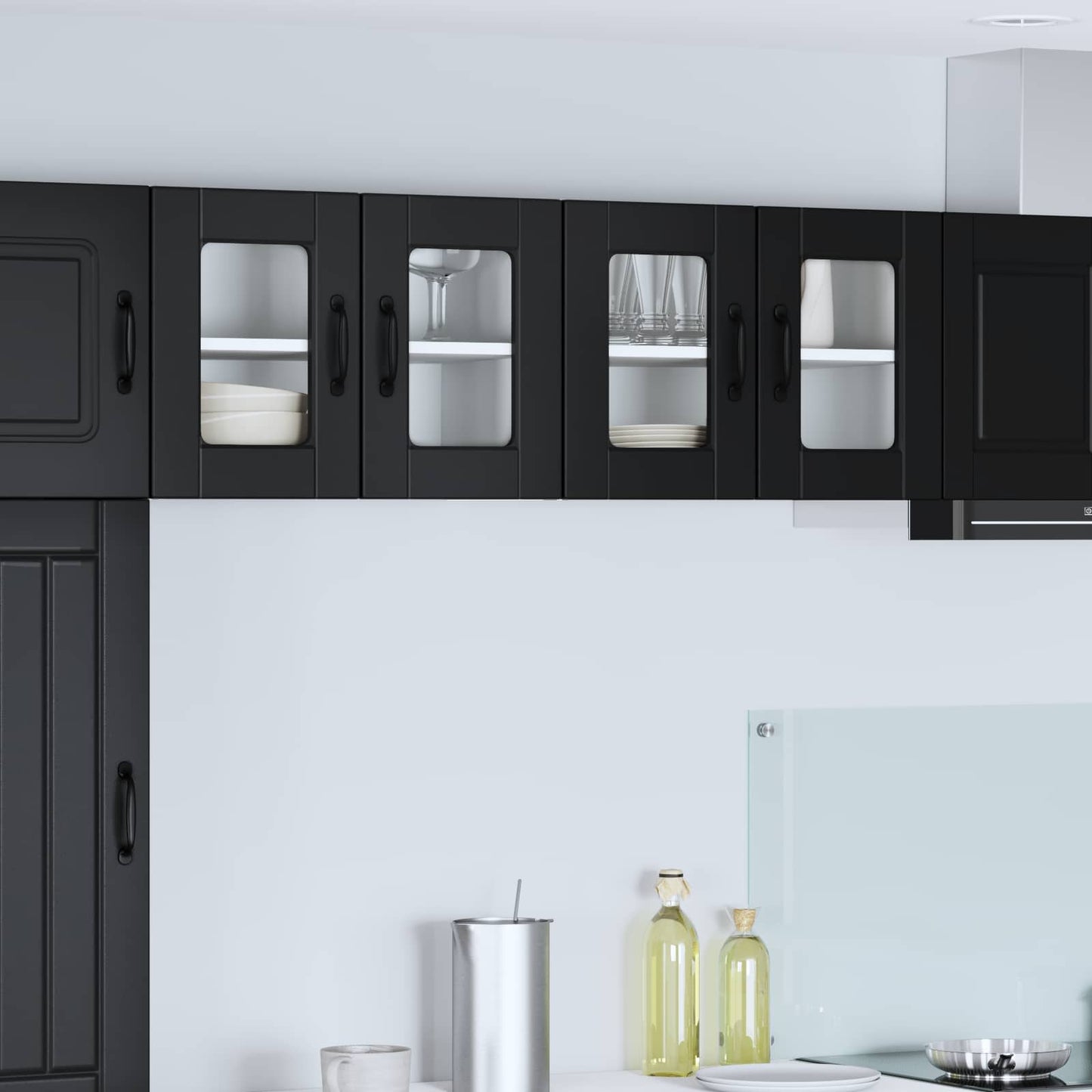 Wall Glass Cabinet PORTO 2 pcs Black 60 x 31 x 40 cm