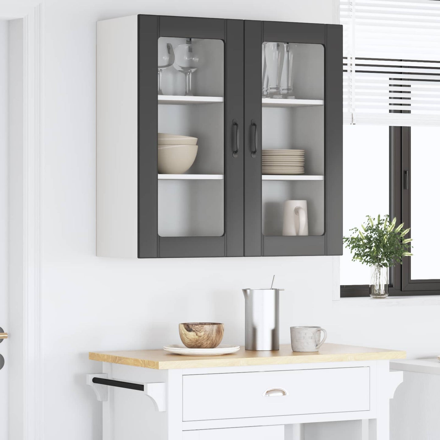 Wall Glass Cabinet PORTO 2 pcs Black 40 x 31 x 80 cm