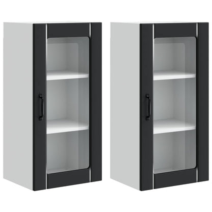 Wall Glass Cabinet PORTO 2 pcs Black 40 x 31 x 80 cm