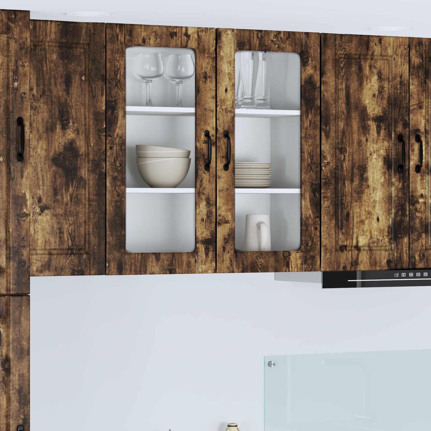 Wall Glass Cabinet PORTO Smoked Oak 80 x 31 x 80 cm