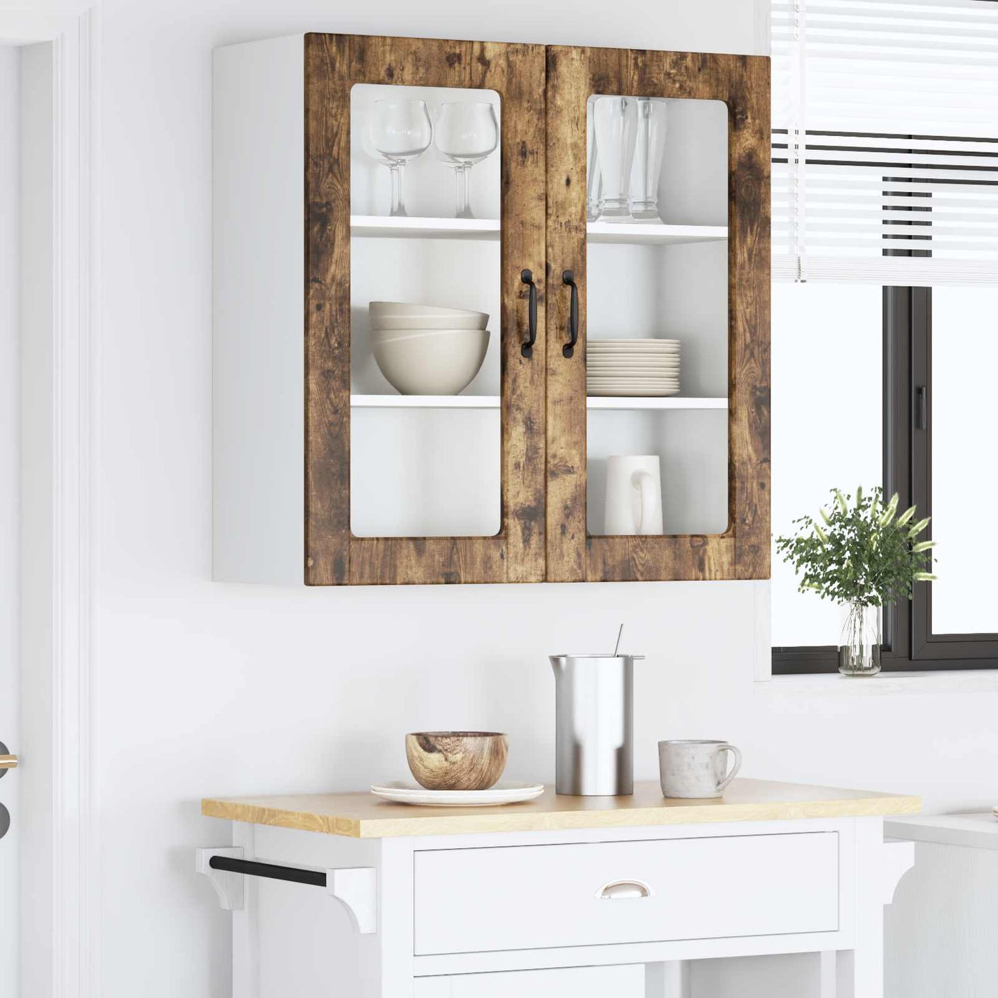Wall Glass Cabinet PORTO Smoked Oak 80 x 31 x 80 cm