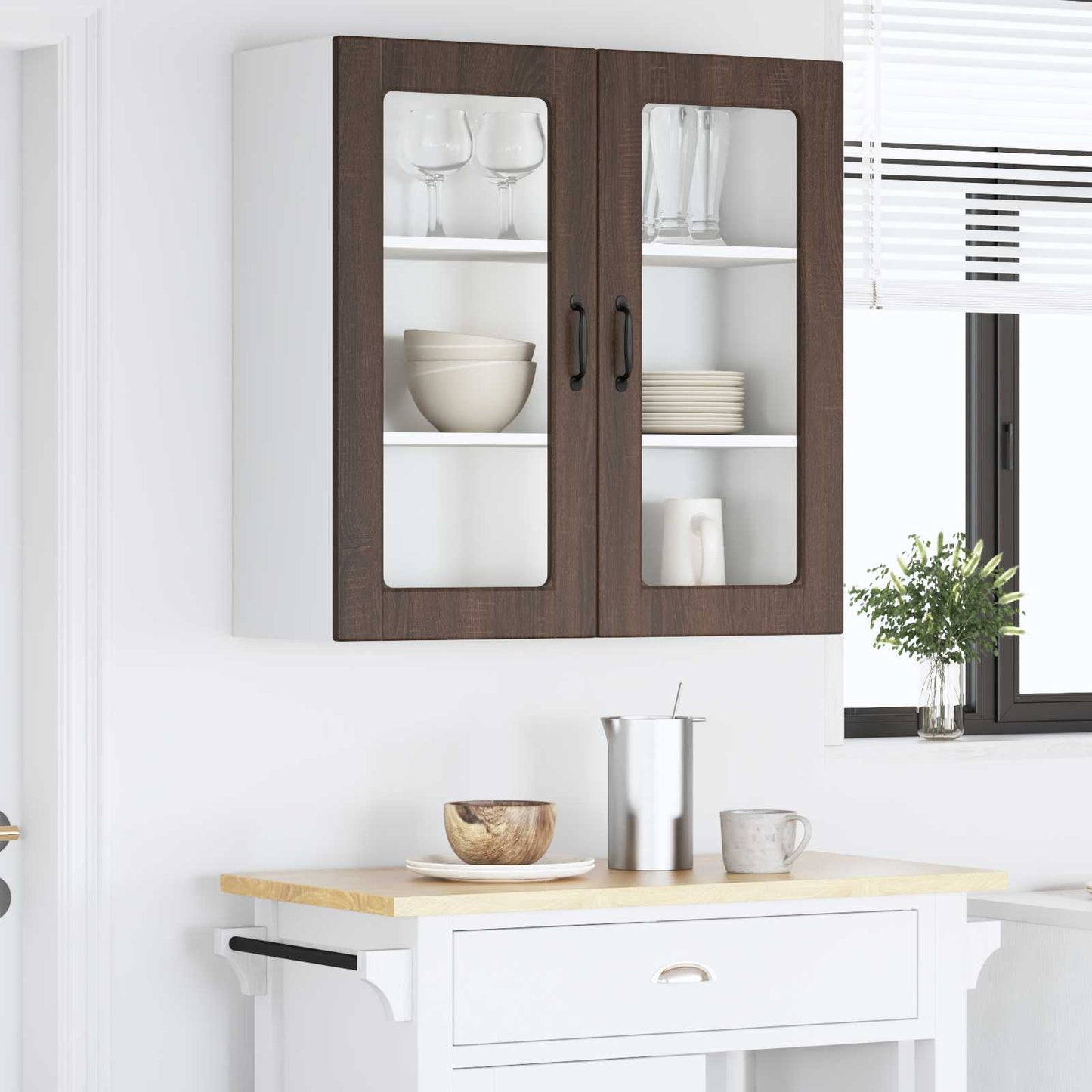 Wall Glass Cabinet PORTO Brown Oak 80 x 31 x 80 cm