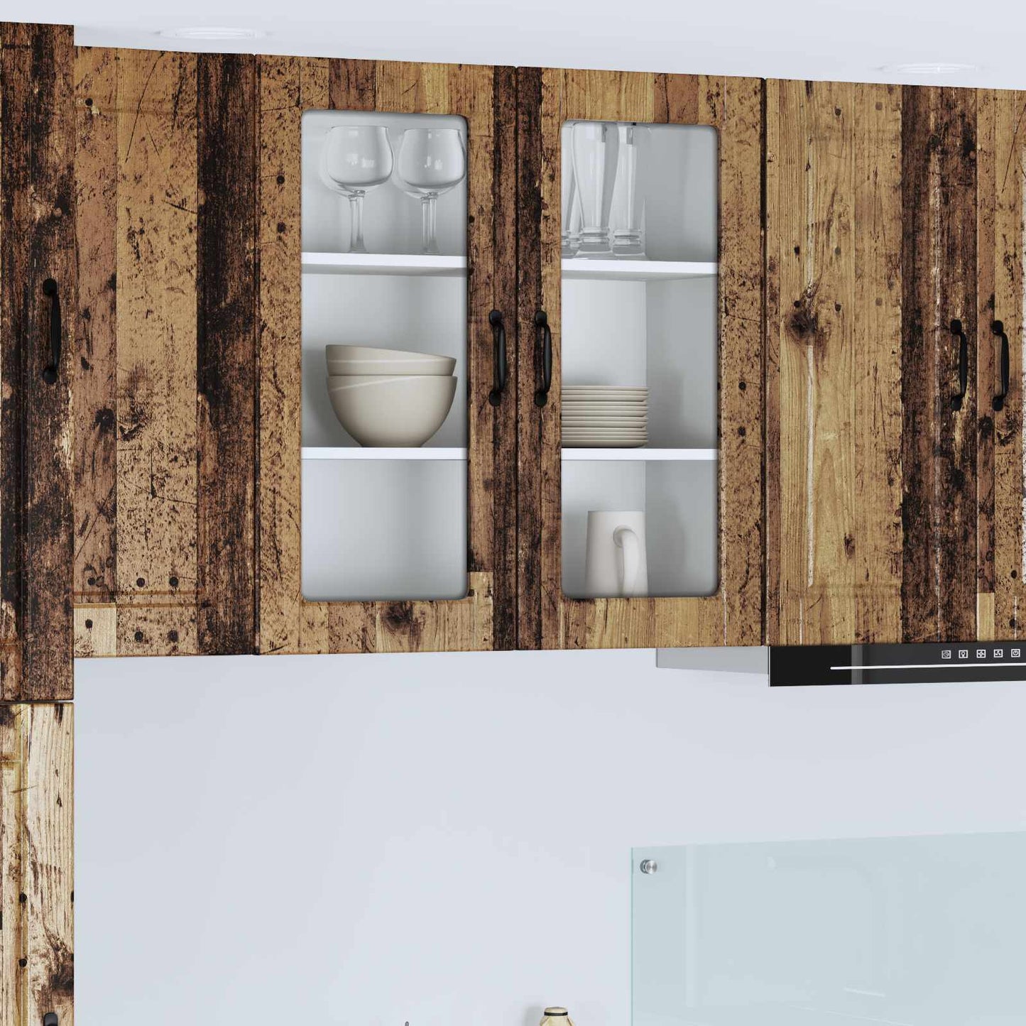 Wall Glass Cabinet PORTO Old Wood 80 x 31 x 80 cm