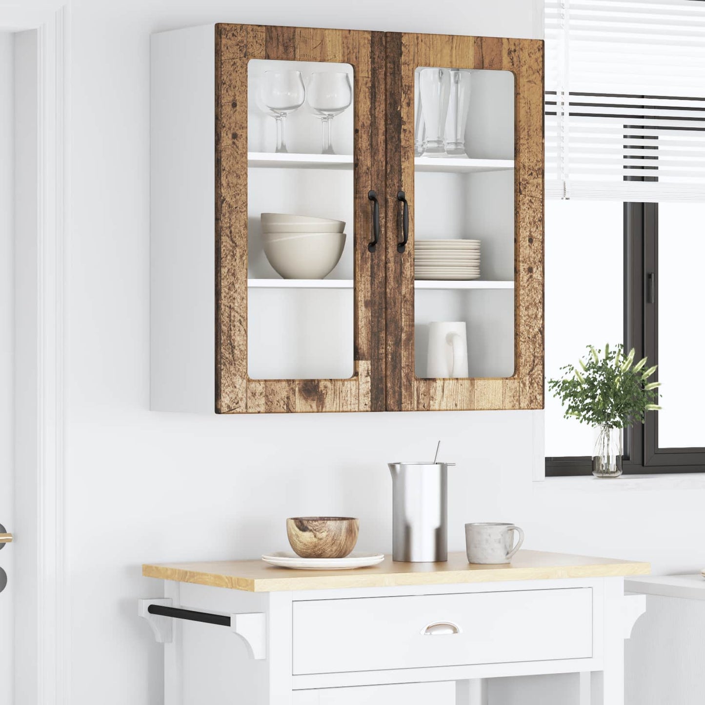 Wall Glass Cabinet PORTO Old Wood 80 x 31 x 80 cm