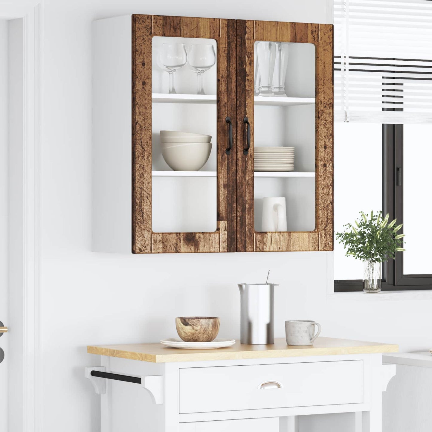 Wall Glass Cabinet PORTO Old Wood 80 x 31 x 80 cm