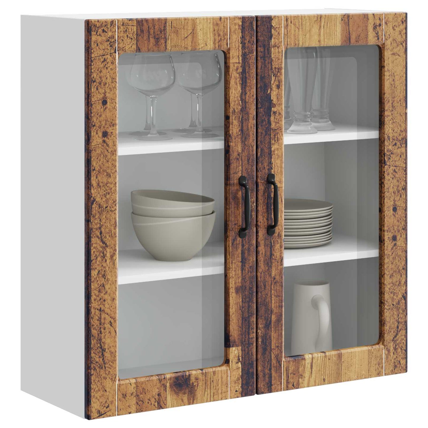 Wall Glass Cabinet PORTO Old Wood 80 x 31 x 80 cm