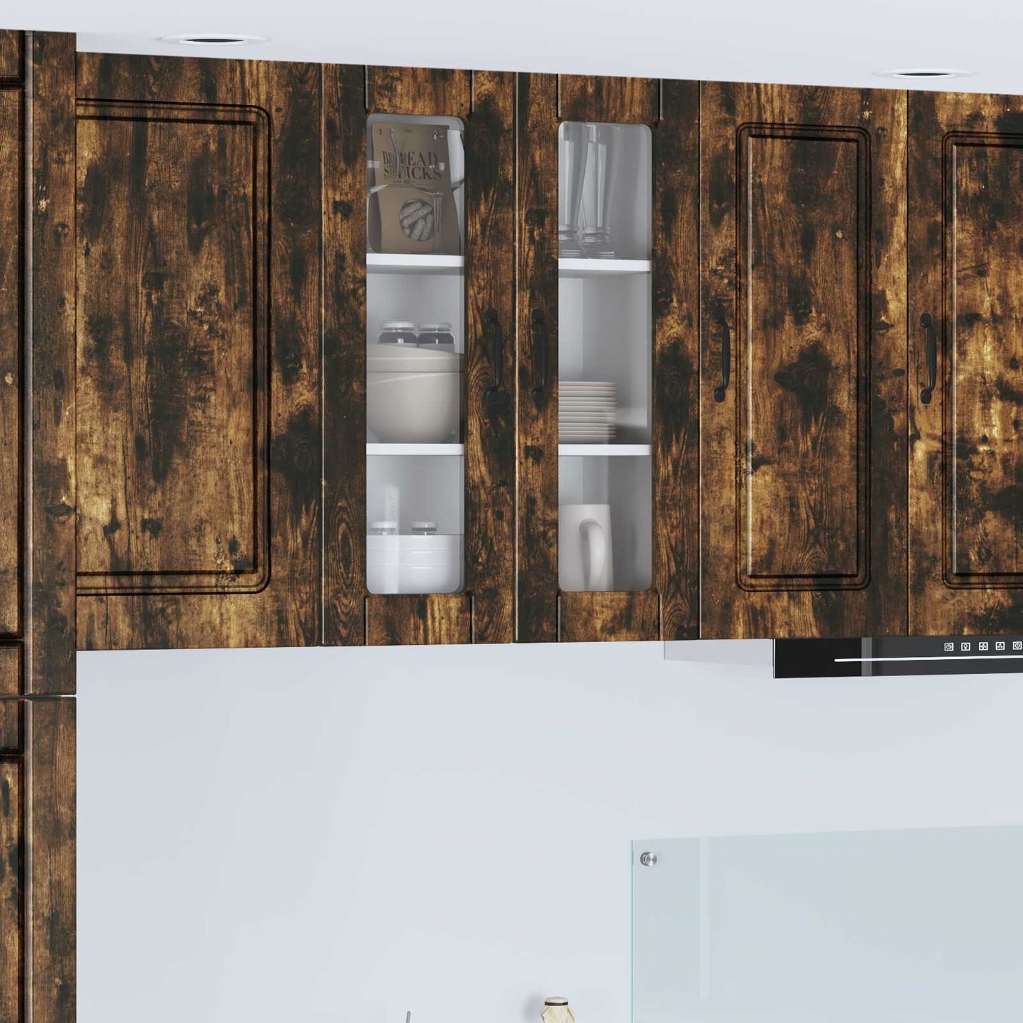 Wall Glass Cabinet PORTO Smoked Oak 60 x 31 x 80 cm
