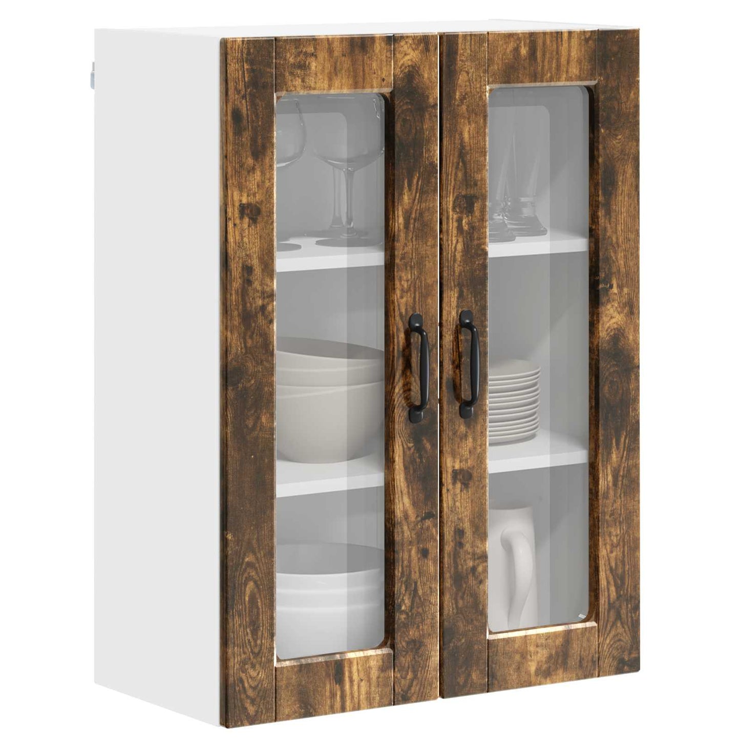 Wall Glass Cabinet PORTO Smoked Oak 60 x 31 x 80 cm
