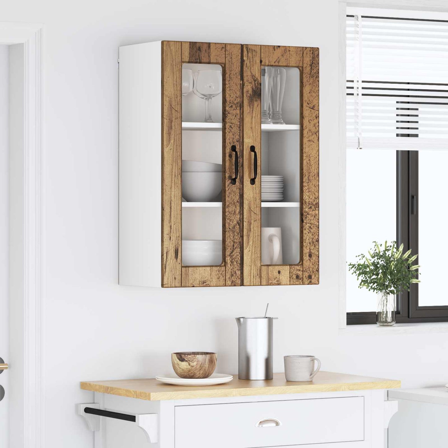 Wall Glass Cabinet PORTO Old Wood 60 x 31 x 80 cm