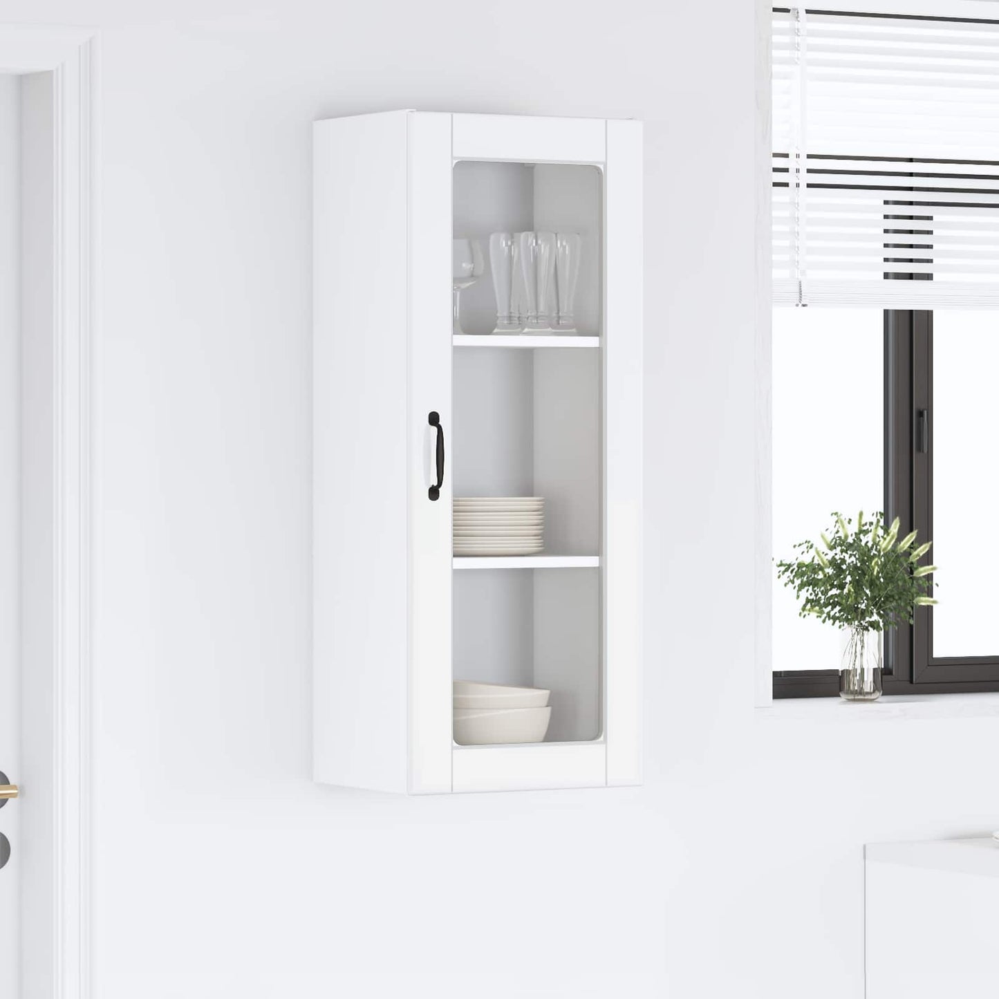 Wall Glass Cabinet PORTO High Gloss White 40 x 31 x 100 cm