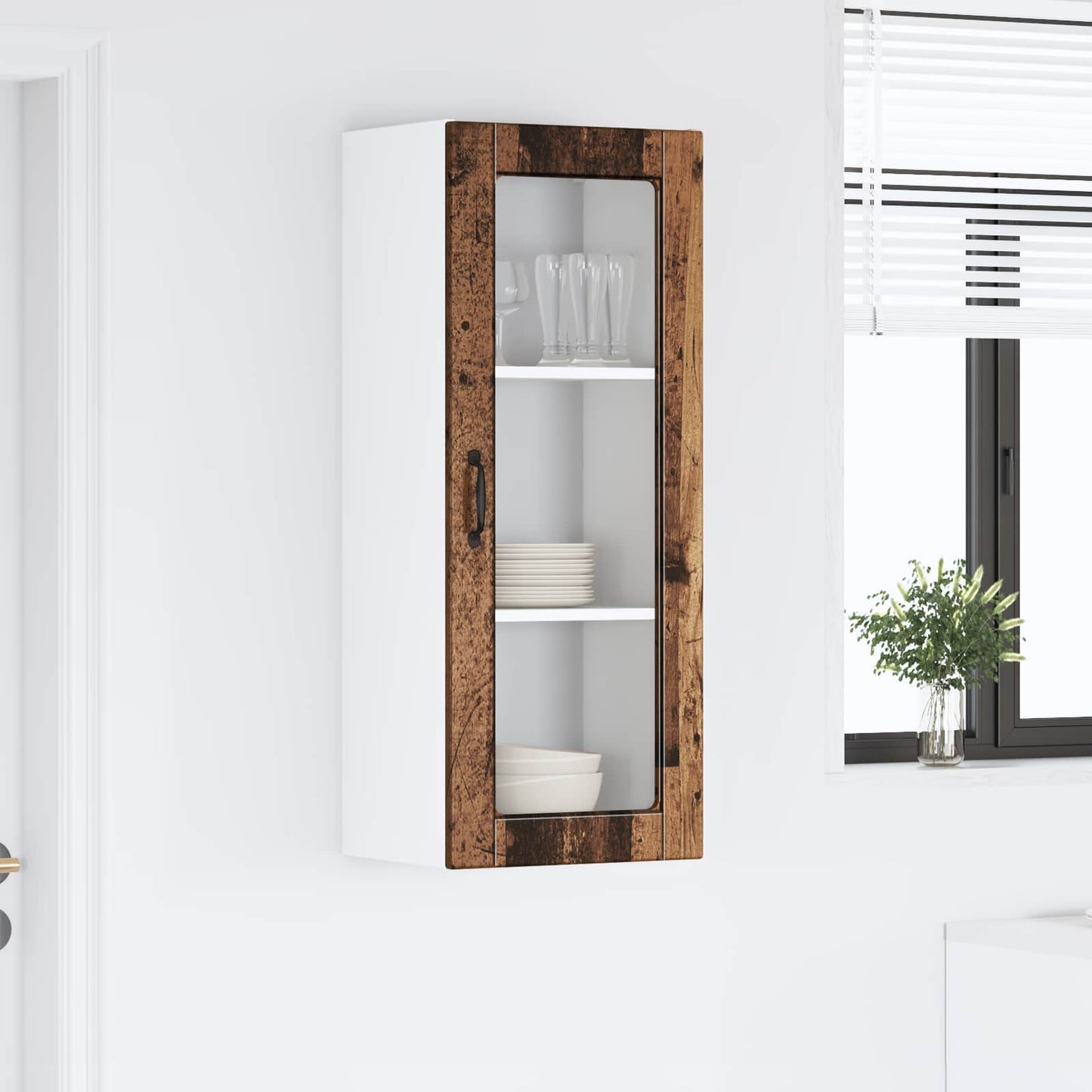 Wall Glass Cabinet PORTO Old Wood 40 x 31 x 100 cm