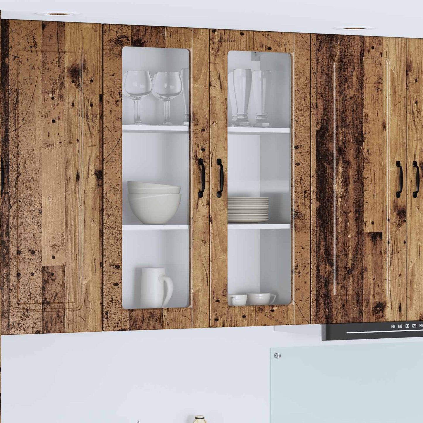 Wall Glass Cabinet PORTO Old Wood 80 x 31 x 100 cm