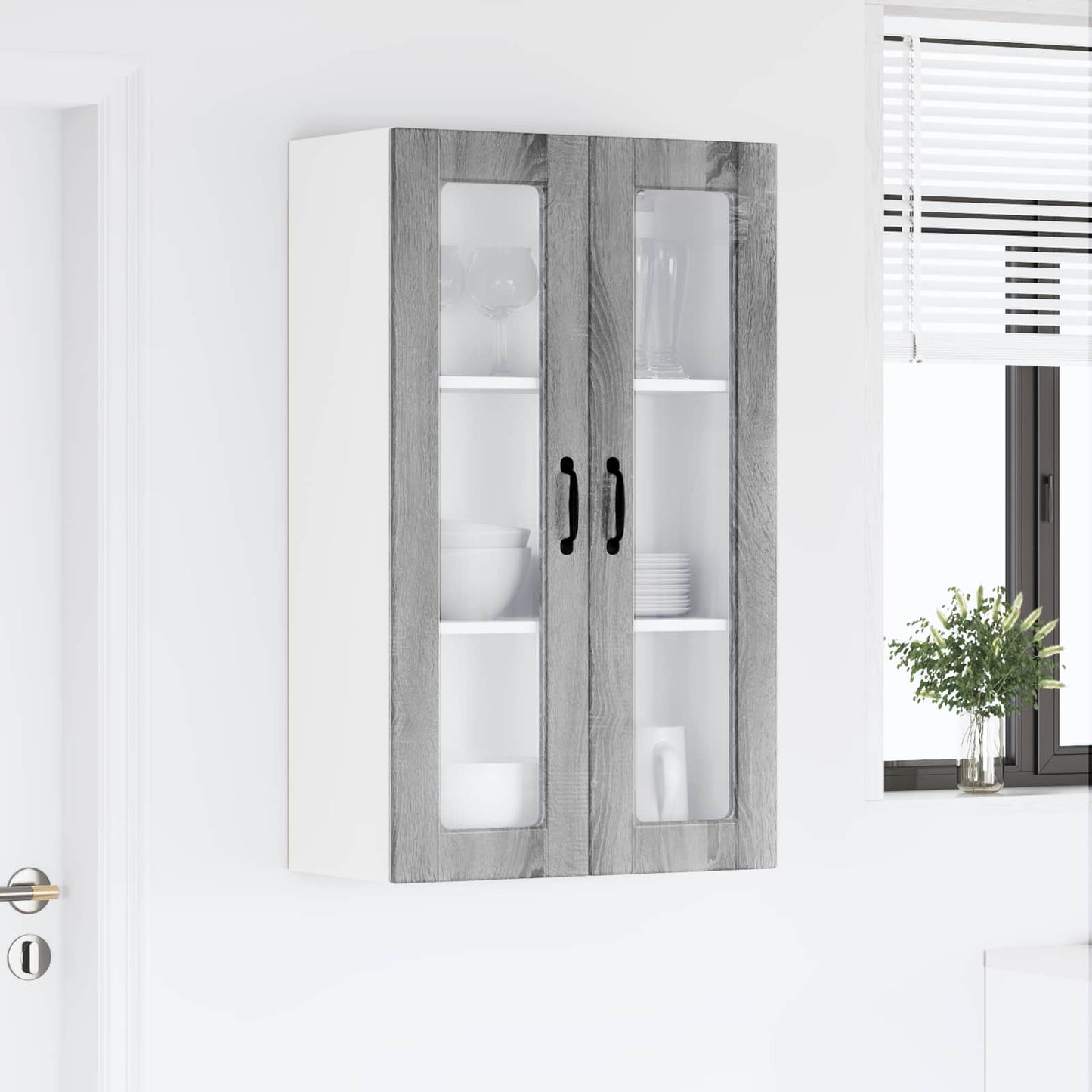 Wall Glass Cabinet PORTO Grey Sonoma 60 x 31 x 100 cm