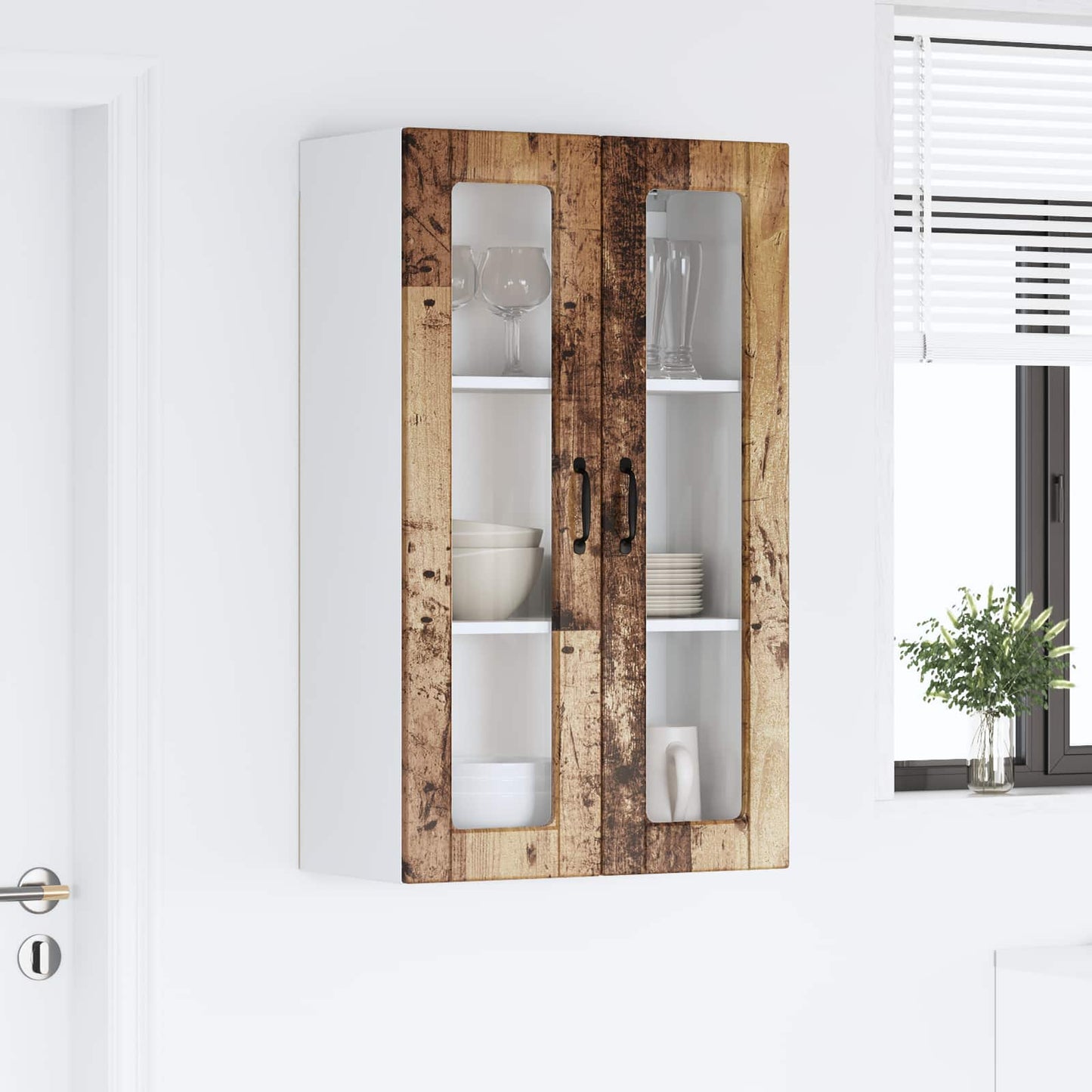Wall Glass Cabinet PORTO Old Wood 60 x 31 x 100 cm