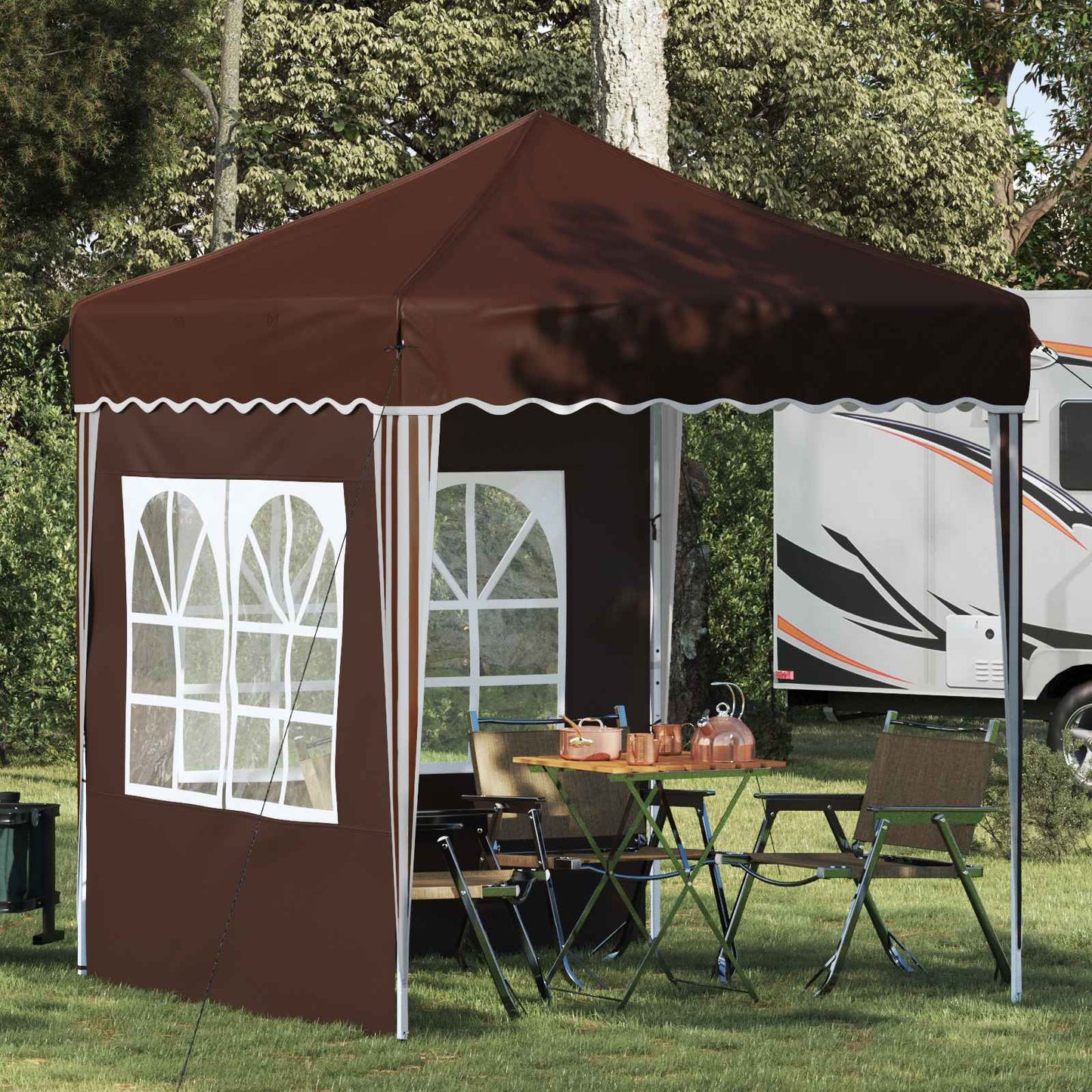 Pop-up Party Tent 195 x 195 x 245 cm Brown Oxford Fabric