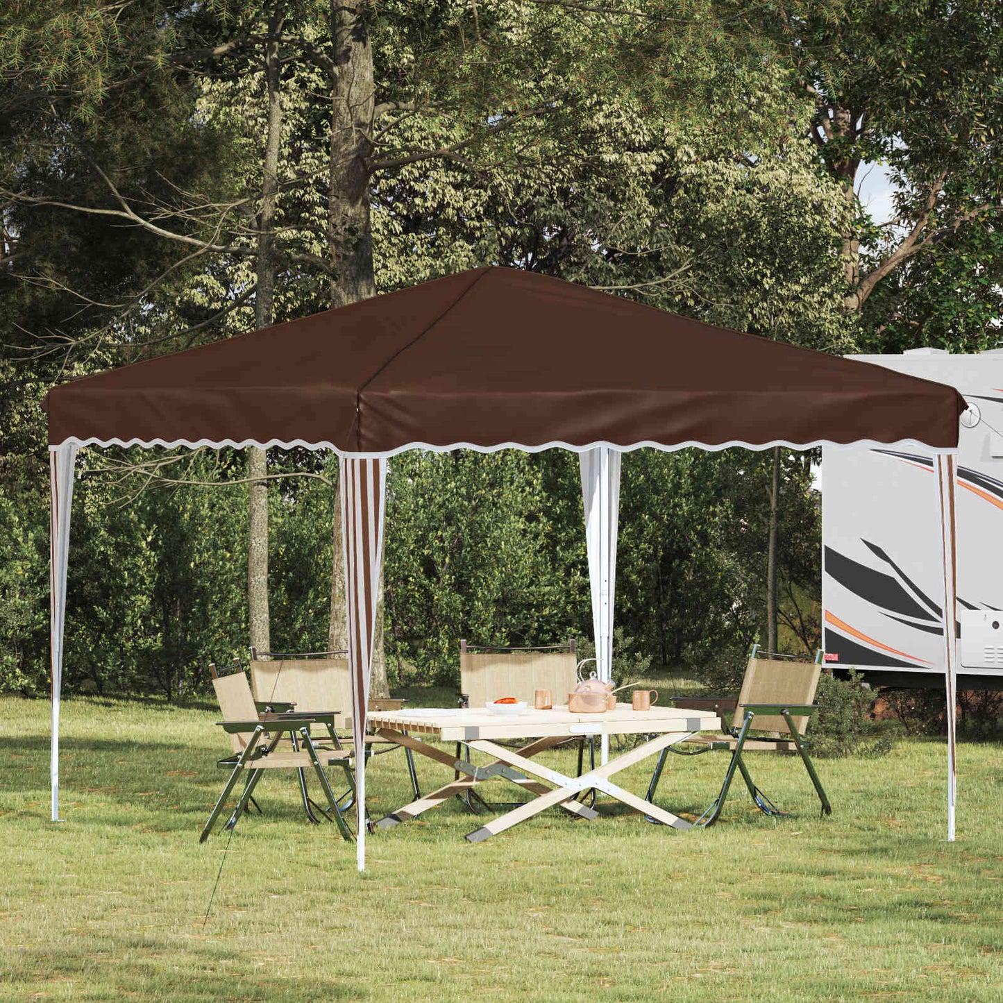 Pop-up Party Tent 288 x 288 x 245 cm Brown Oxford Fabric