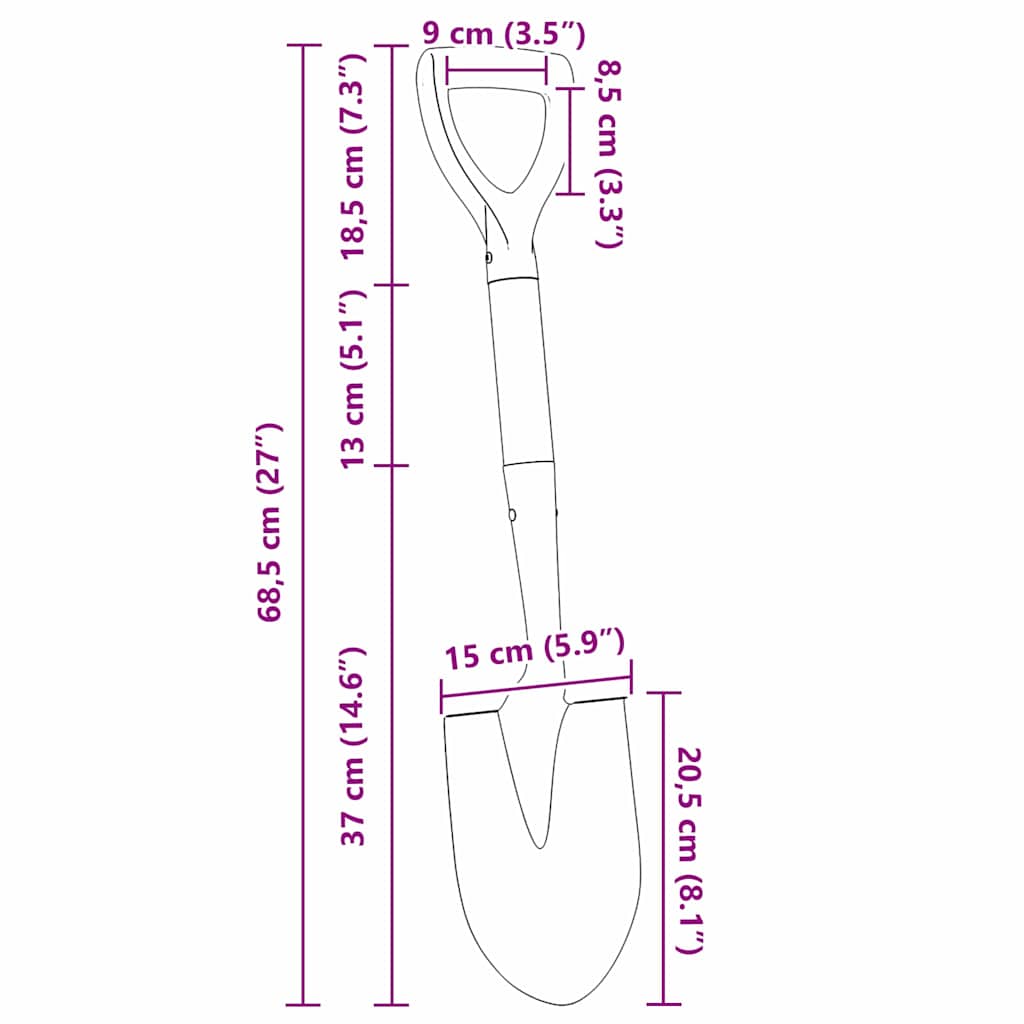 Shovel Black 68.5 cm Power Coated Steel and Solid Wood