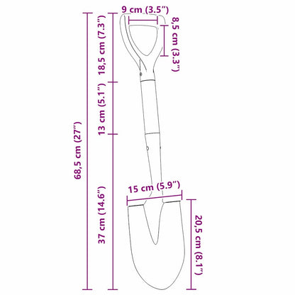 Shovel Black 68.5 cm Power Coated Steel and Solid Wood
