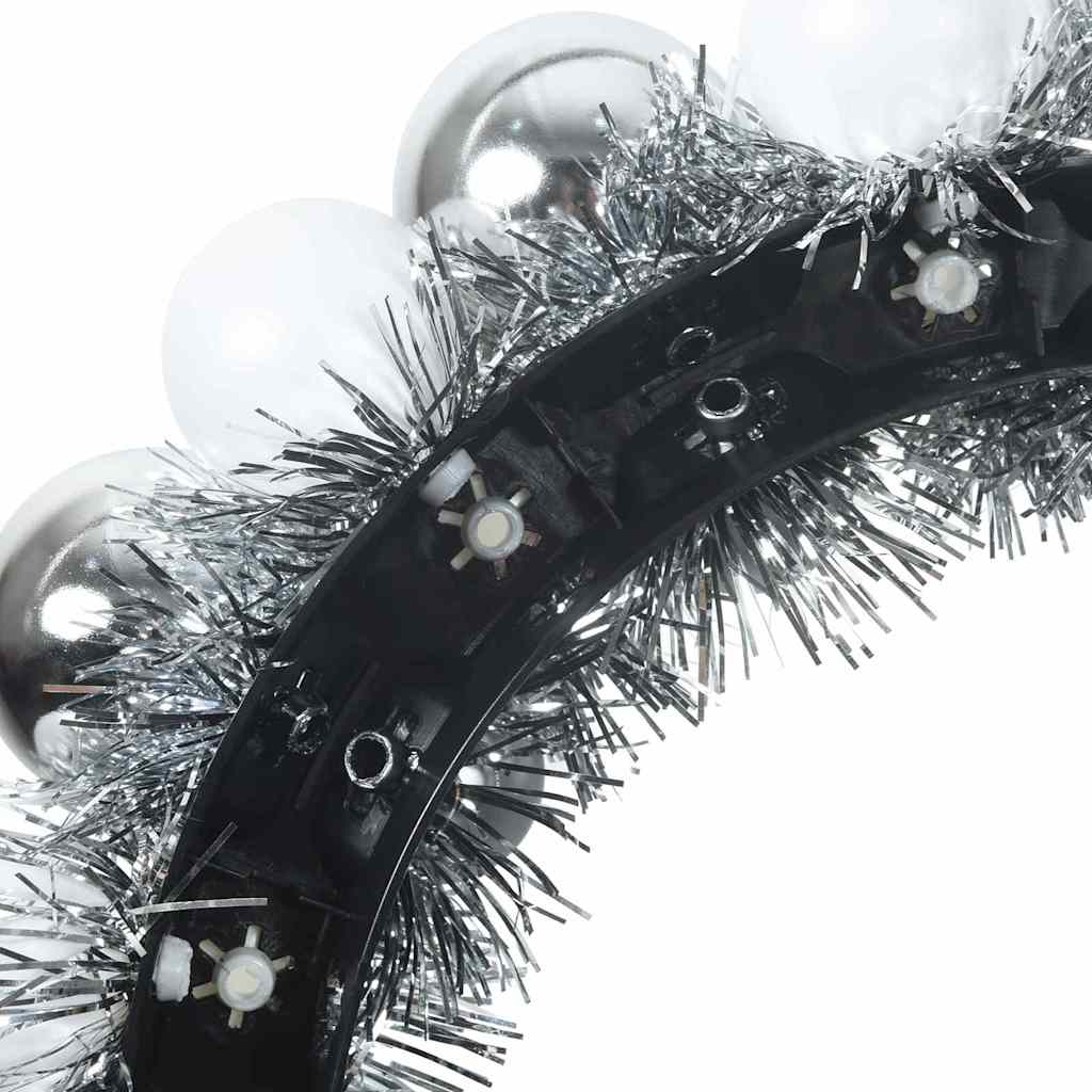 Christmas Ball Wreathes 2 pcs White and Silver 33 x 33 x 7 cm