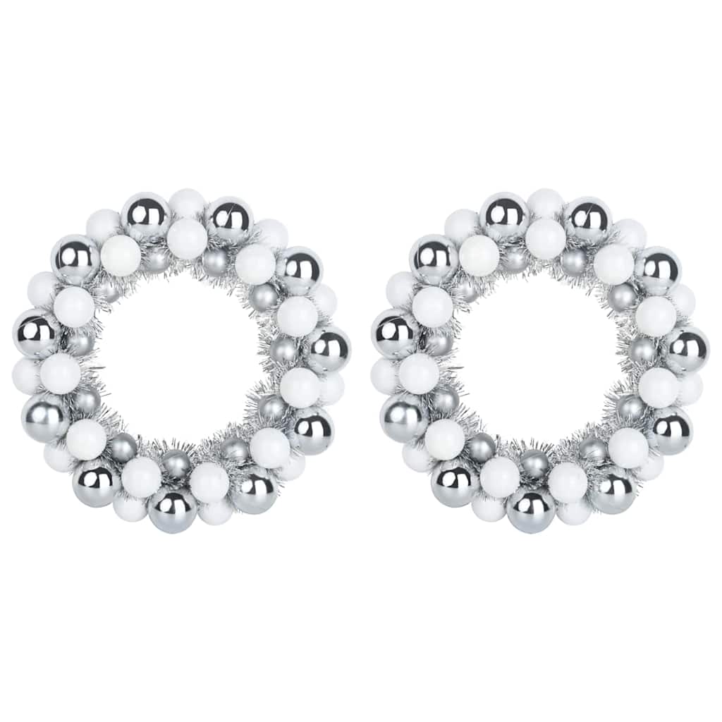 Christmas Ball Wreathes 2 pcs White and Silver 33 x 33 x 7 cm