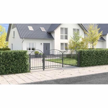 Garden Fence Gate with Arched Top Assen Grey 4 x 1.25 m Steel