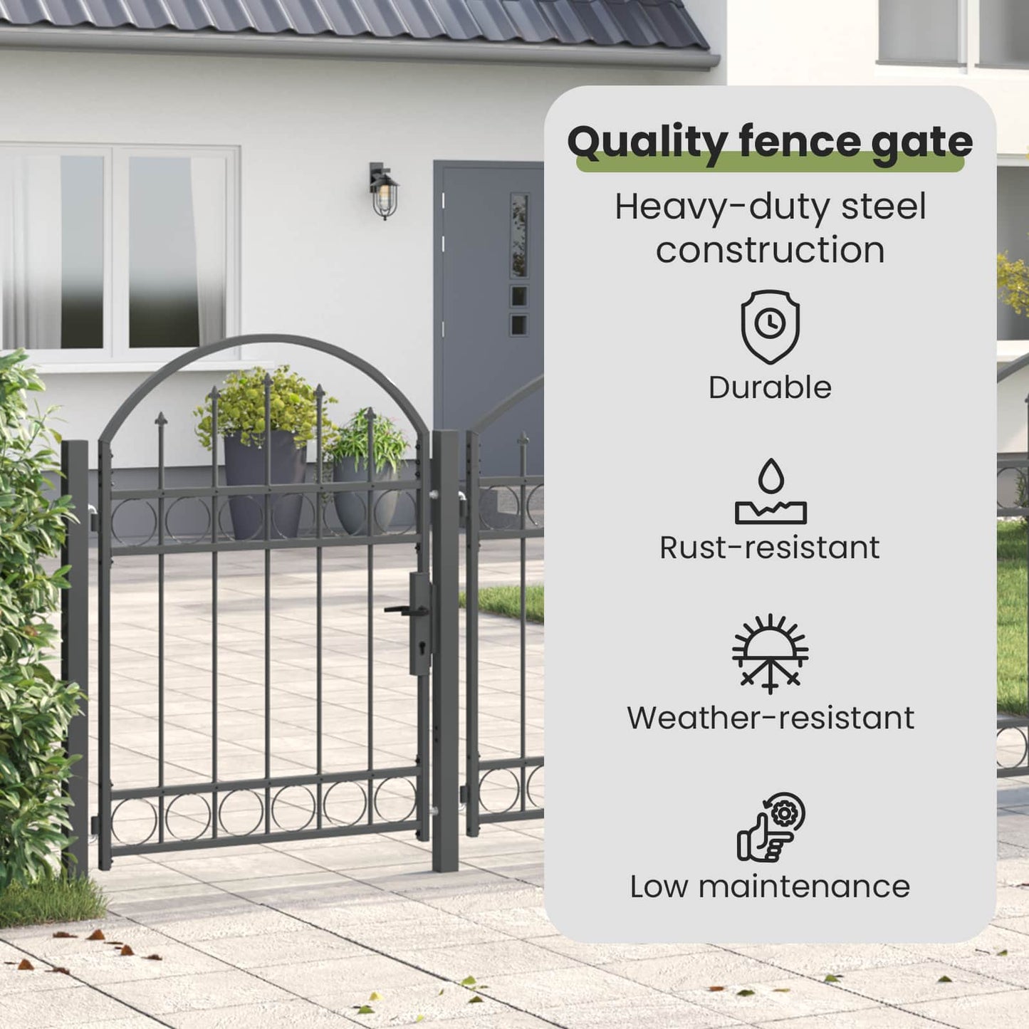 Garden Fence Gate with Arched Top Assen Grey 4 x 1.25 m Steel