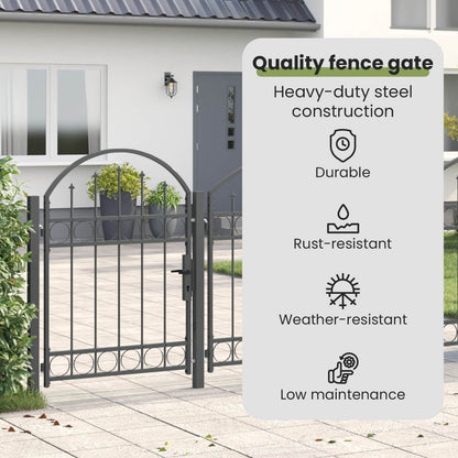 Garden Fence Gate with Arched Top Assen Grey 4 x 1.25 m Steel