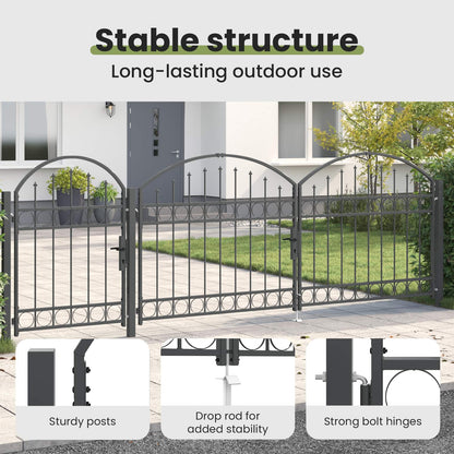 Garden Fence Gate with Arched Top Assen Grey 4 x 1.25 m Steel