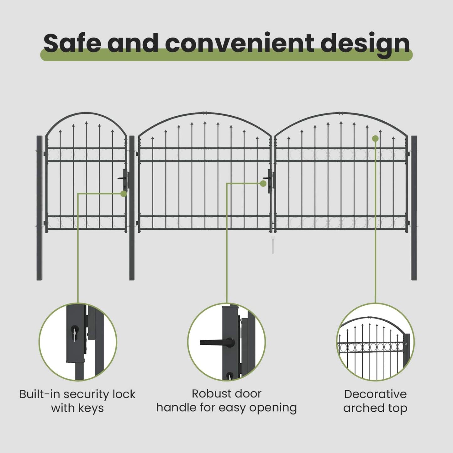 Garden Fence Gate with Arched Top Assen Grey 4 x 1.25 m Steel