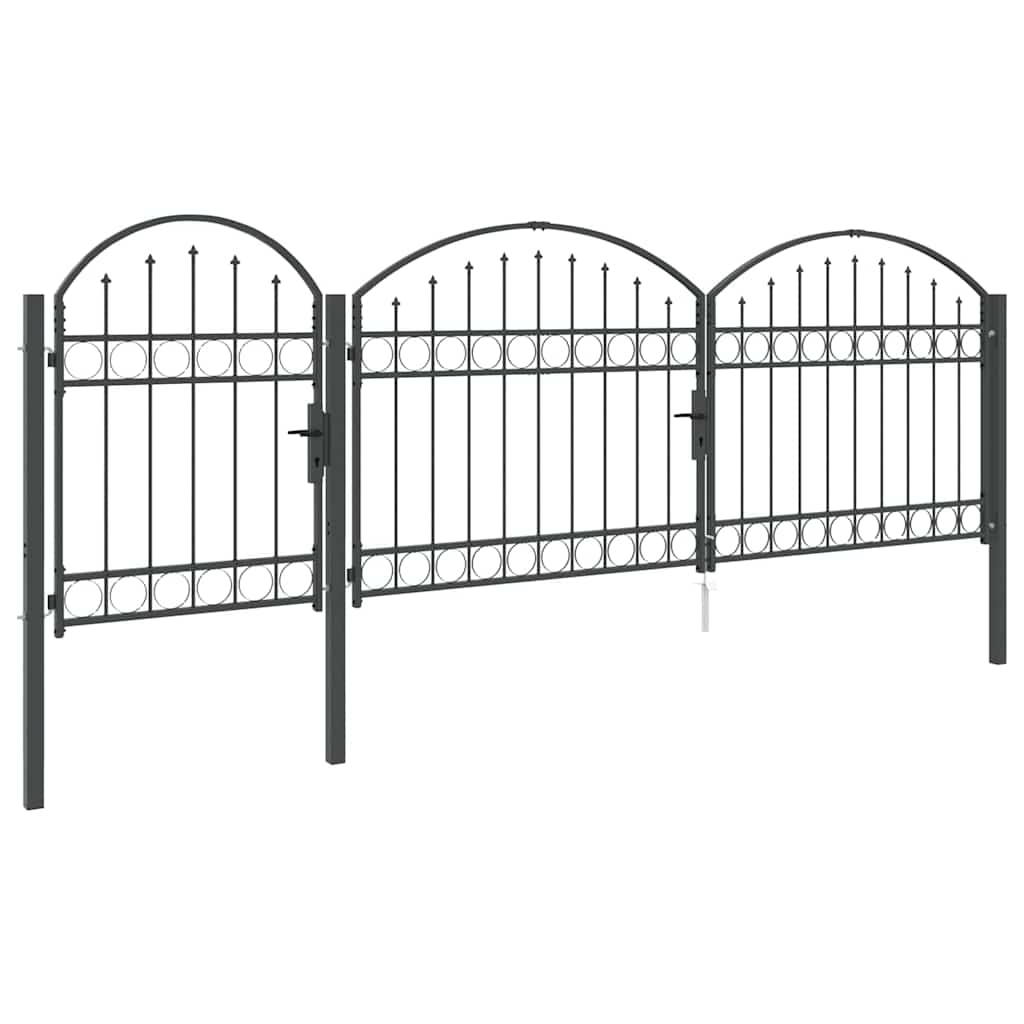Garden Fence Gate with Arched Top Assen Grey 4 x 1.25 m Steel