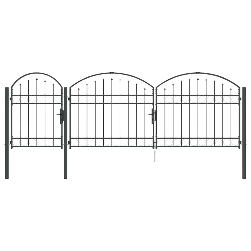 Garden Fence Gate with Arched Top Assen Grey 4 x 1.25 m Steel
