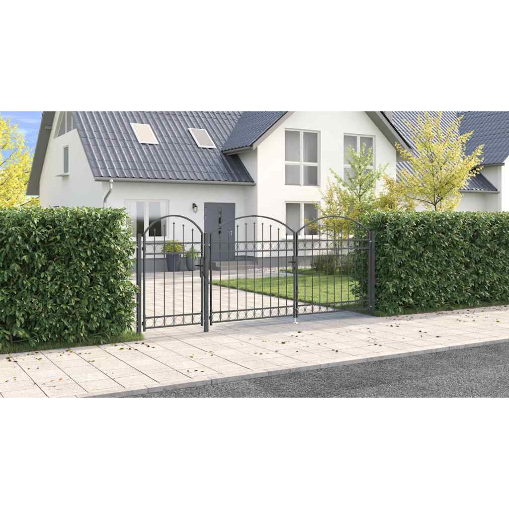 Garden Fence Gate with Arched Top Assen Grey 400 x 100 cm Steel