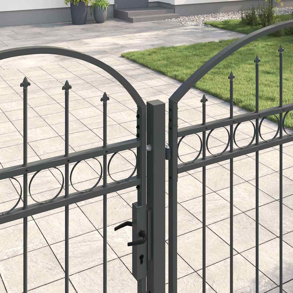 Garden Fence Gate with Arched Top Assen Grey 400 x 100 cm Steel