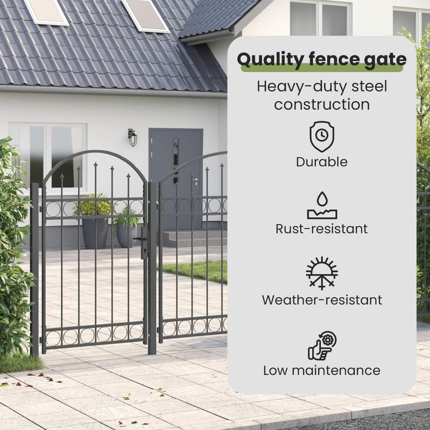 Garden Fence Gate with Arched Top Assen Grey 400 x 100 cm Steel