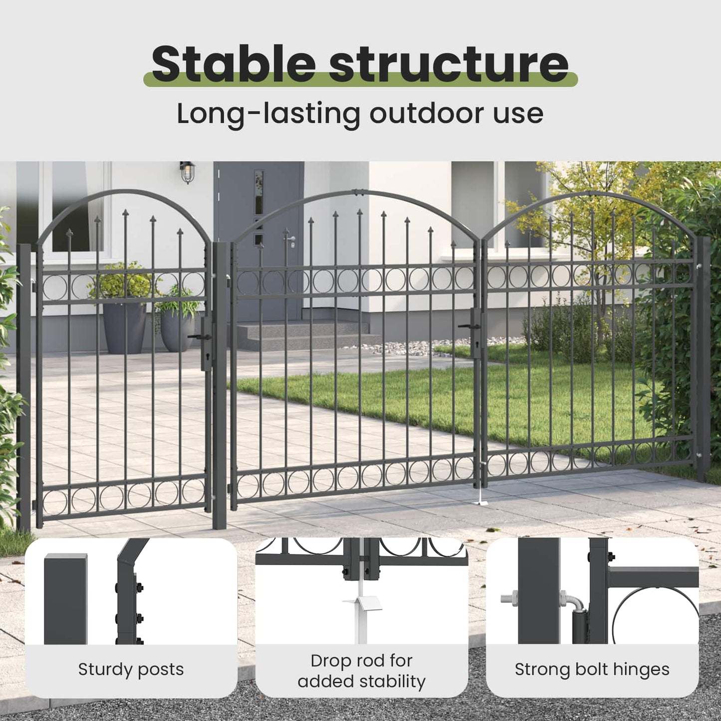 Garden Fence Gate with Arched Top Assen Grey 400 x 100 cm Steel