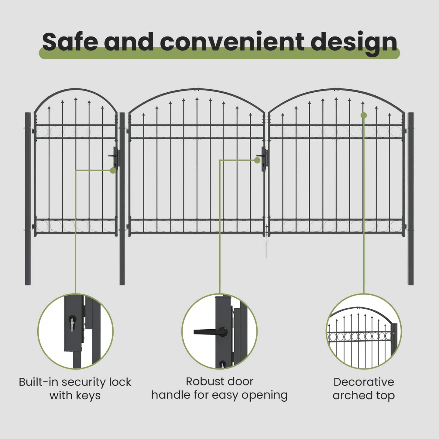 Garden Fence Gate with Arched Top Assen Grey 400 x 100 cm Steel